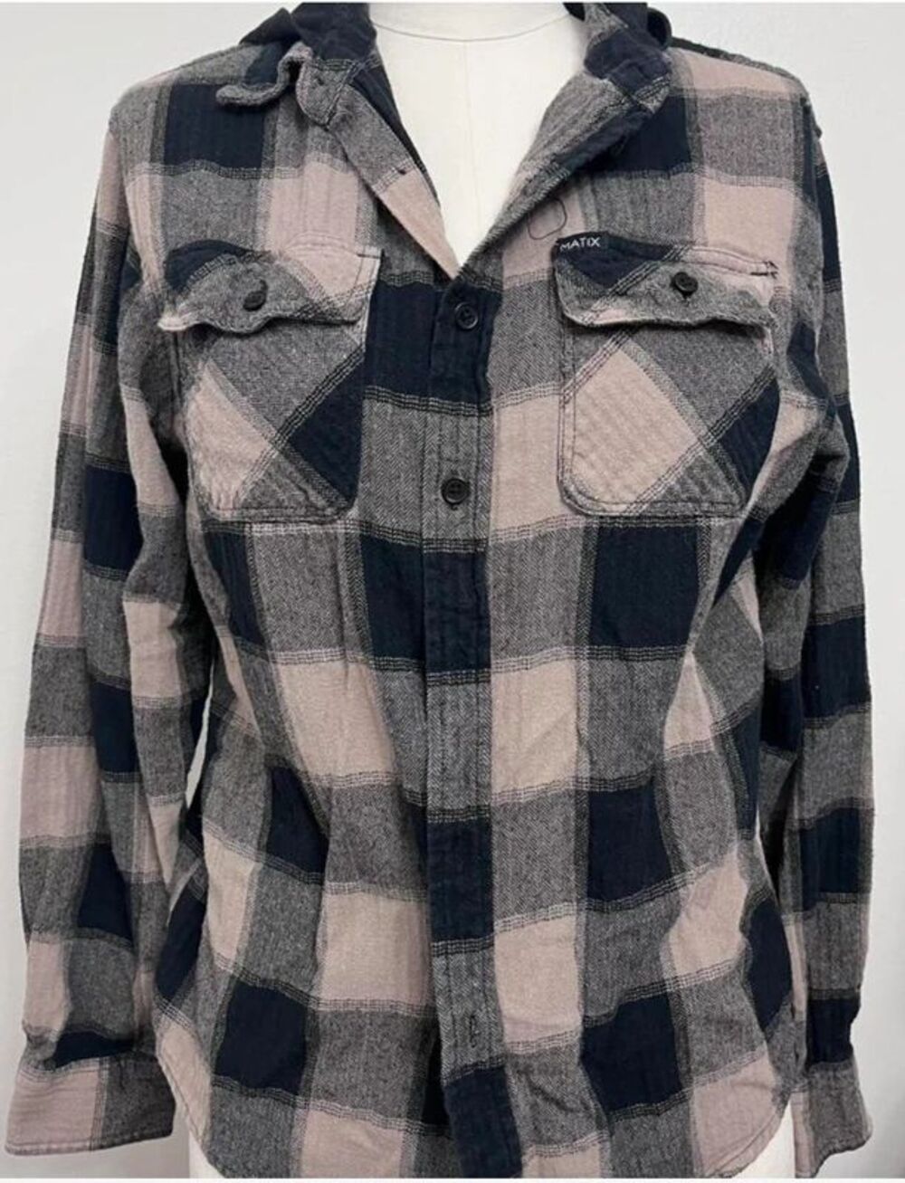 Matix plaid hooded flannel shirt grunge skater style M